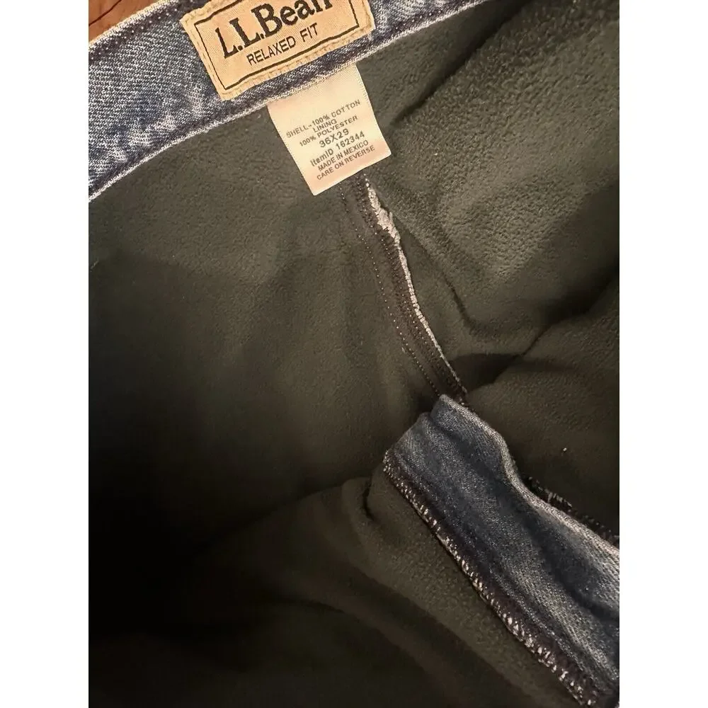 LL Bean Fleece Lined Men’s Relaxed Fit Jeans Size 36 X 29 Hike Fish Outdoors